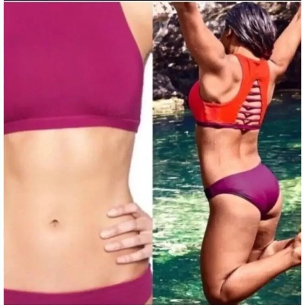 Athleta‎ Makaha Reversible High Neck Bikini Top Vermilion Orange Purple READ XS